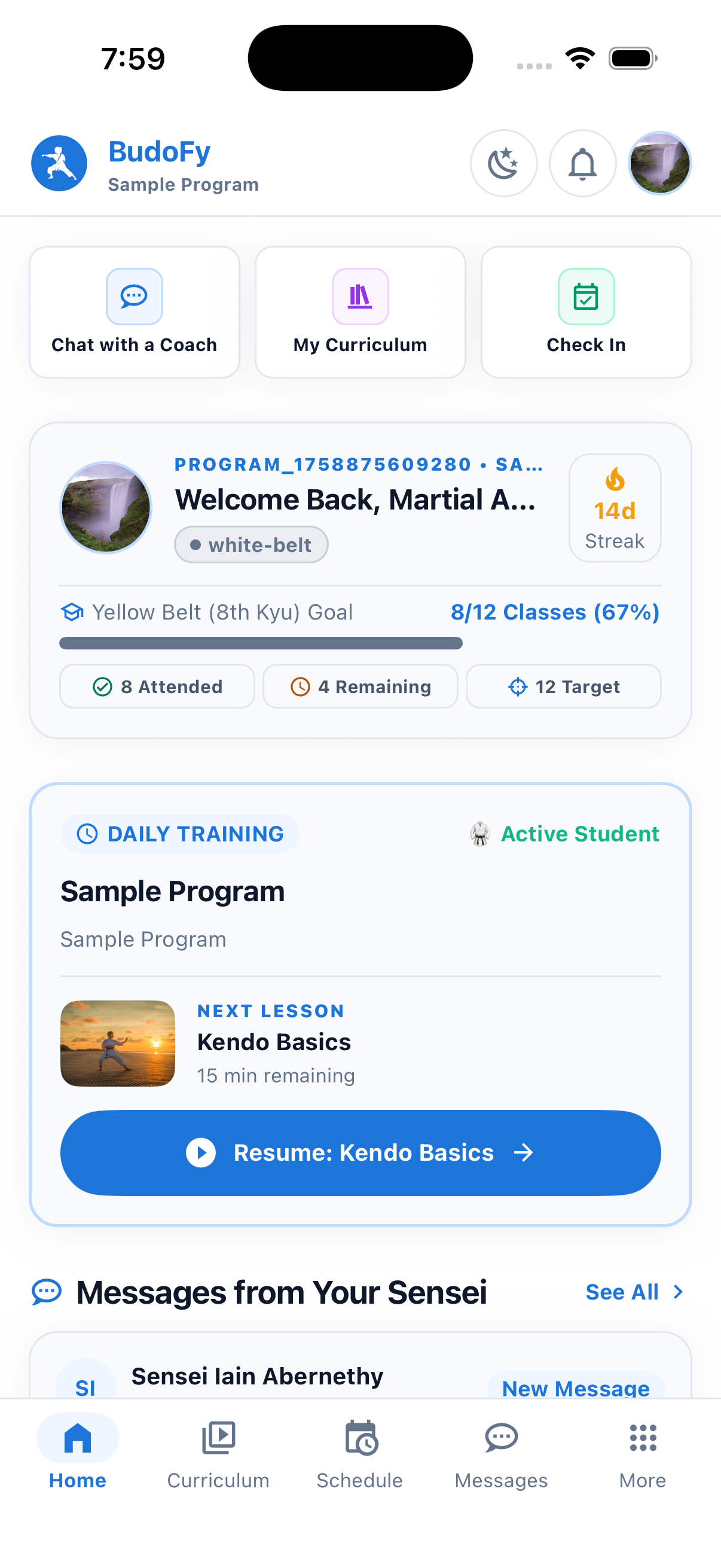 Budofy Student Mobile Home Dashboard
